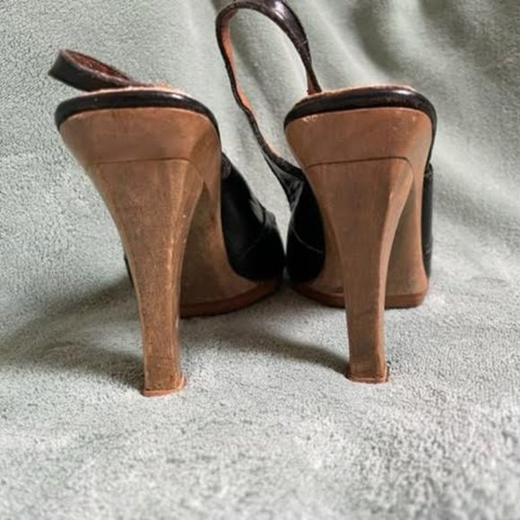 Vintage Black Leather Slingback heels size 5 - Picture 4 of 8